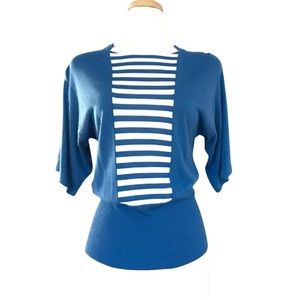 Vintage NINA RICCI Made in Italy Short Sleeve Striped Blue & White Top 70’s Era